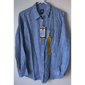 Gap Women's Linen Long Sleeve Button-down Shirt Blue Chambray Size Medium NWT